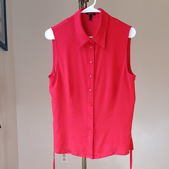 Escada Red Button Up Sleeveless Blouse - Picture 1 of 5
